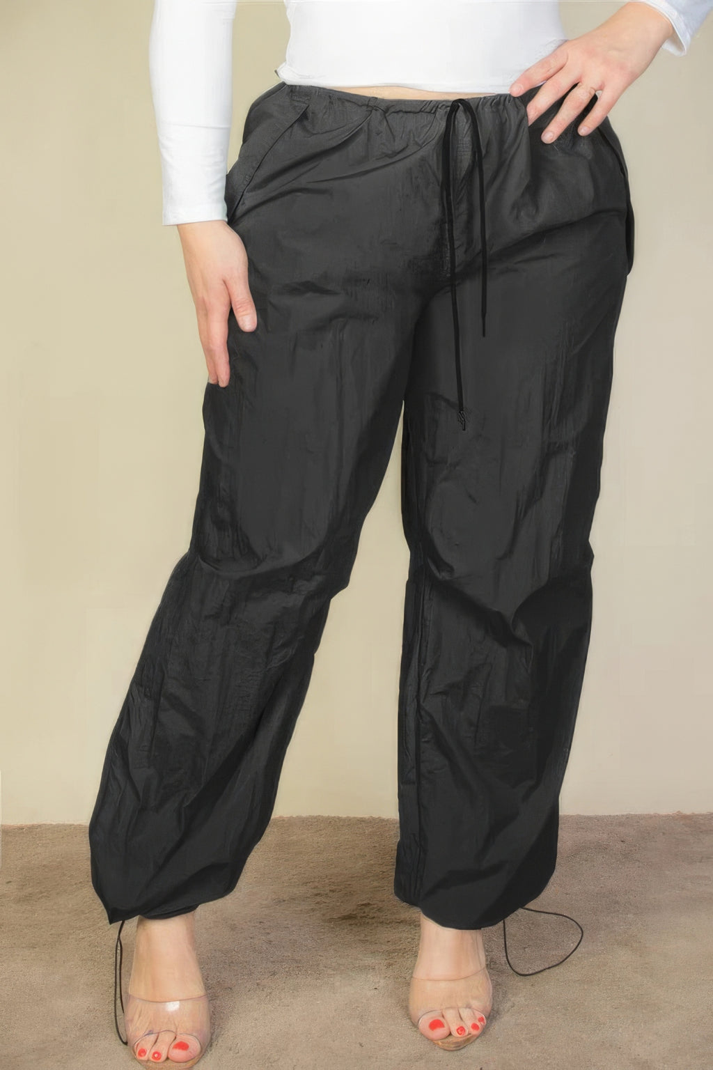 Plus Size Drawstring Waist Parachute Pants