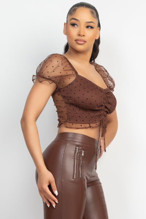 Smocking Ruched Dotted Crop Top