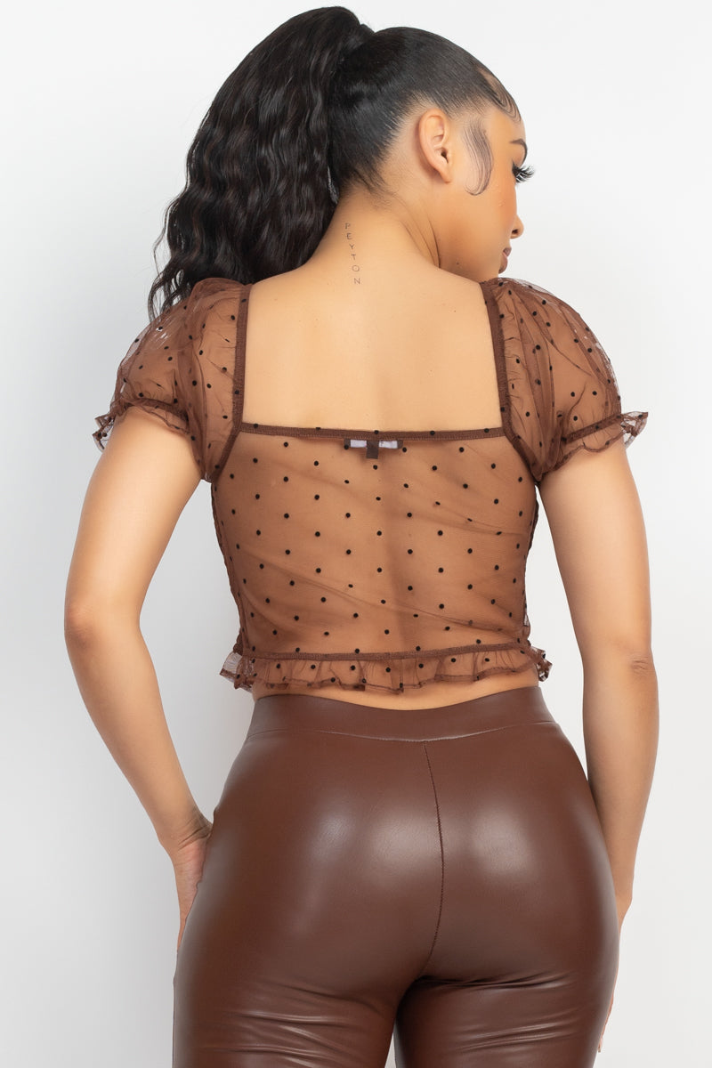 Smocking Ruched Dotted Crop Top