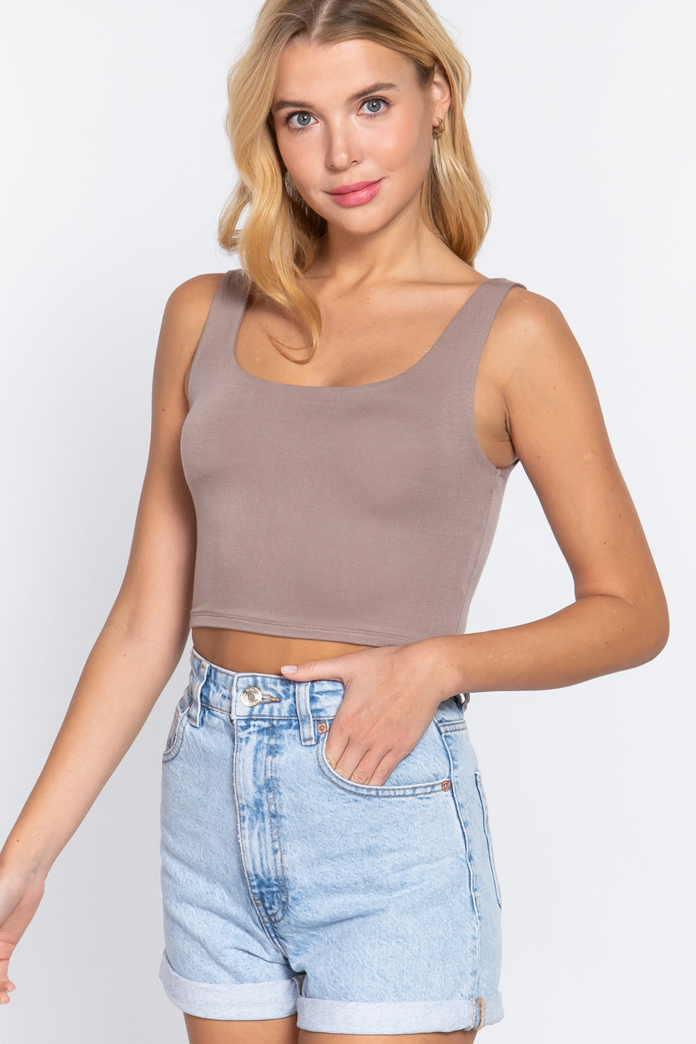 Scoop Neck 2 Ply Crop Tank Top