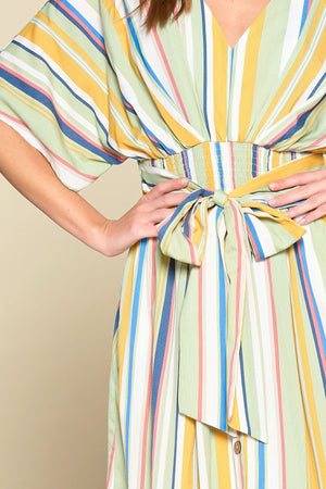Multi-colored Striped Woven Button-down Midi Dress