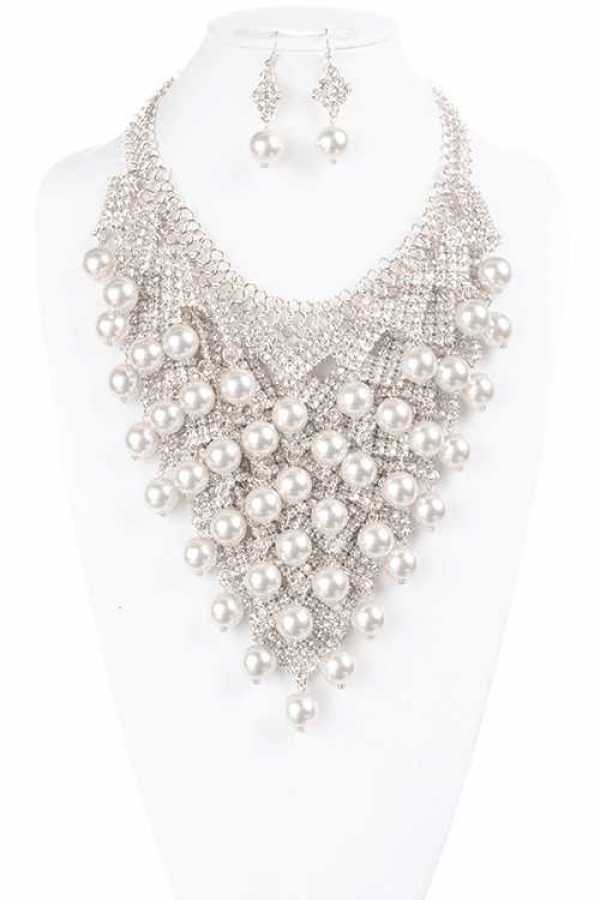 Fancy Rhineston N Pearl  Necklace