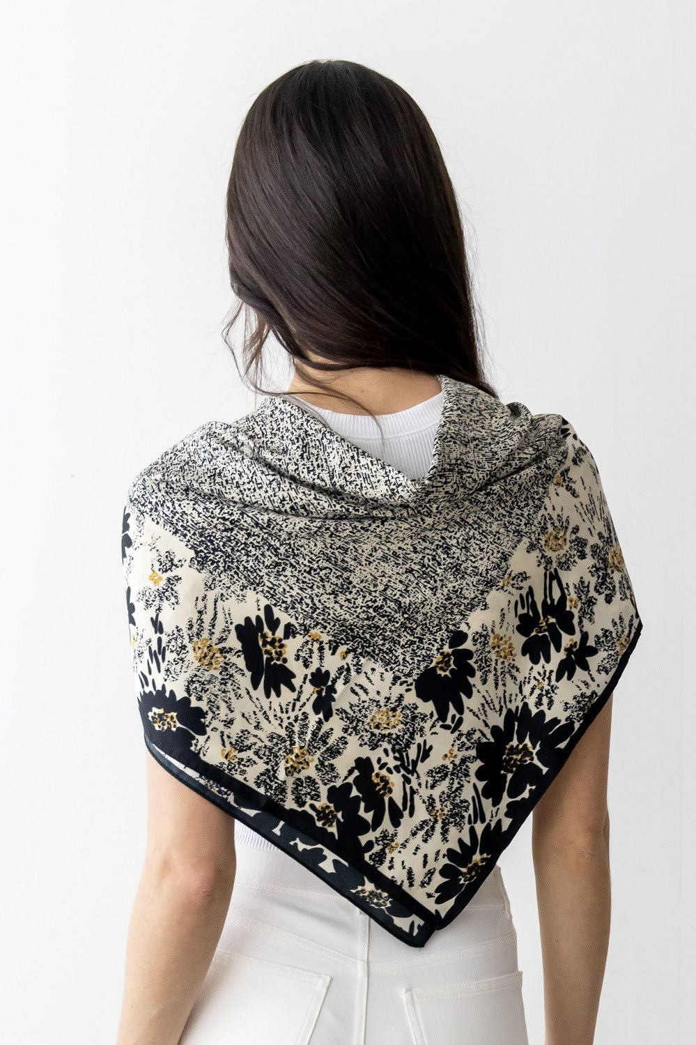 Floral Border Print Silky Square Scarf
