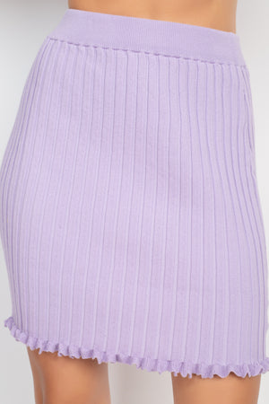 Ruffle Trim Hem Ribbed Mini Skirt