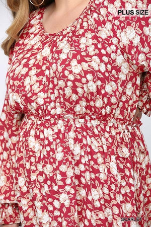 Floral Printed V-neck Ruffle Dress With Side Spaghetti Tie Detail