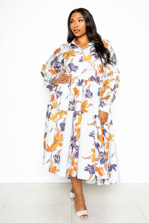 Printed Tierd Shirt Dress With Puff Sleeves