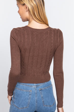 Long Sleeve V-neck Cable Sweater