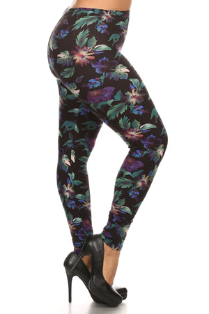 Plus Size Print, Full Length Leggings In A Slim Fitting Style With A Banded High Waist