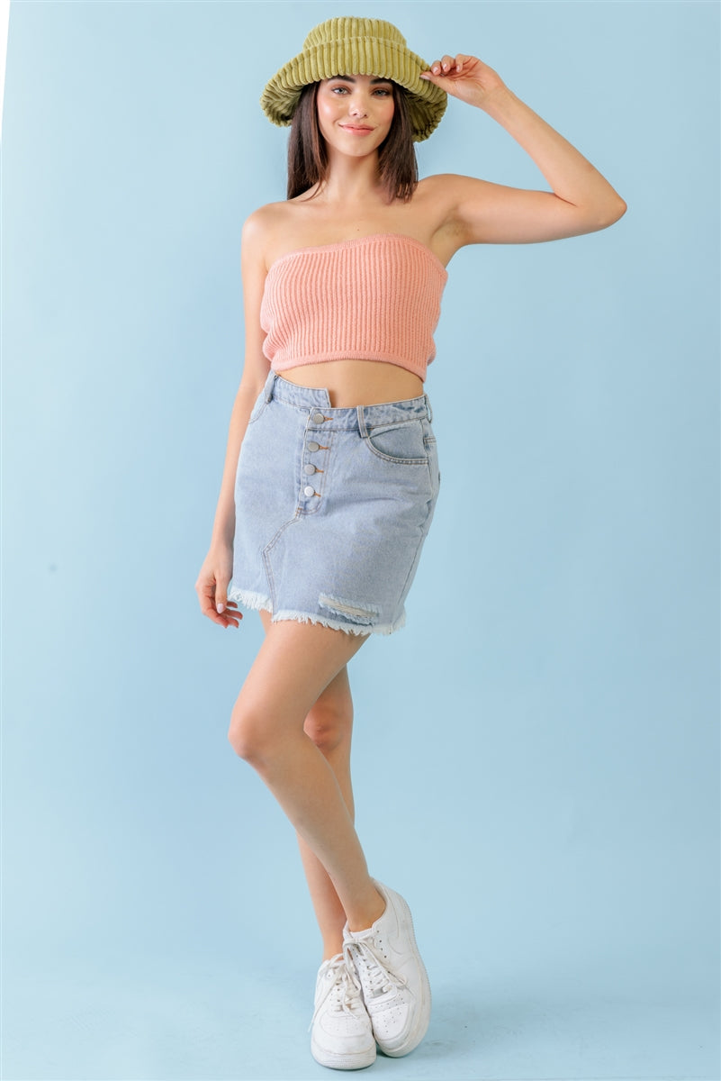 Dusty Peach Knit Strapless Crop Top