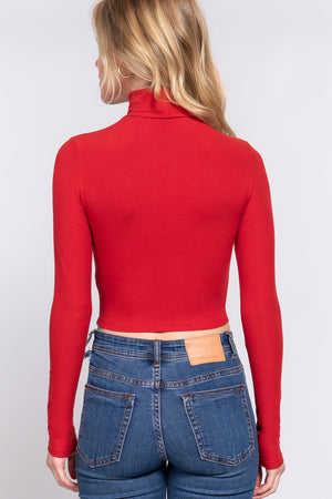 Long Slv Turtle Neck Rib Crop Knit Top