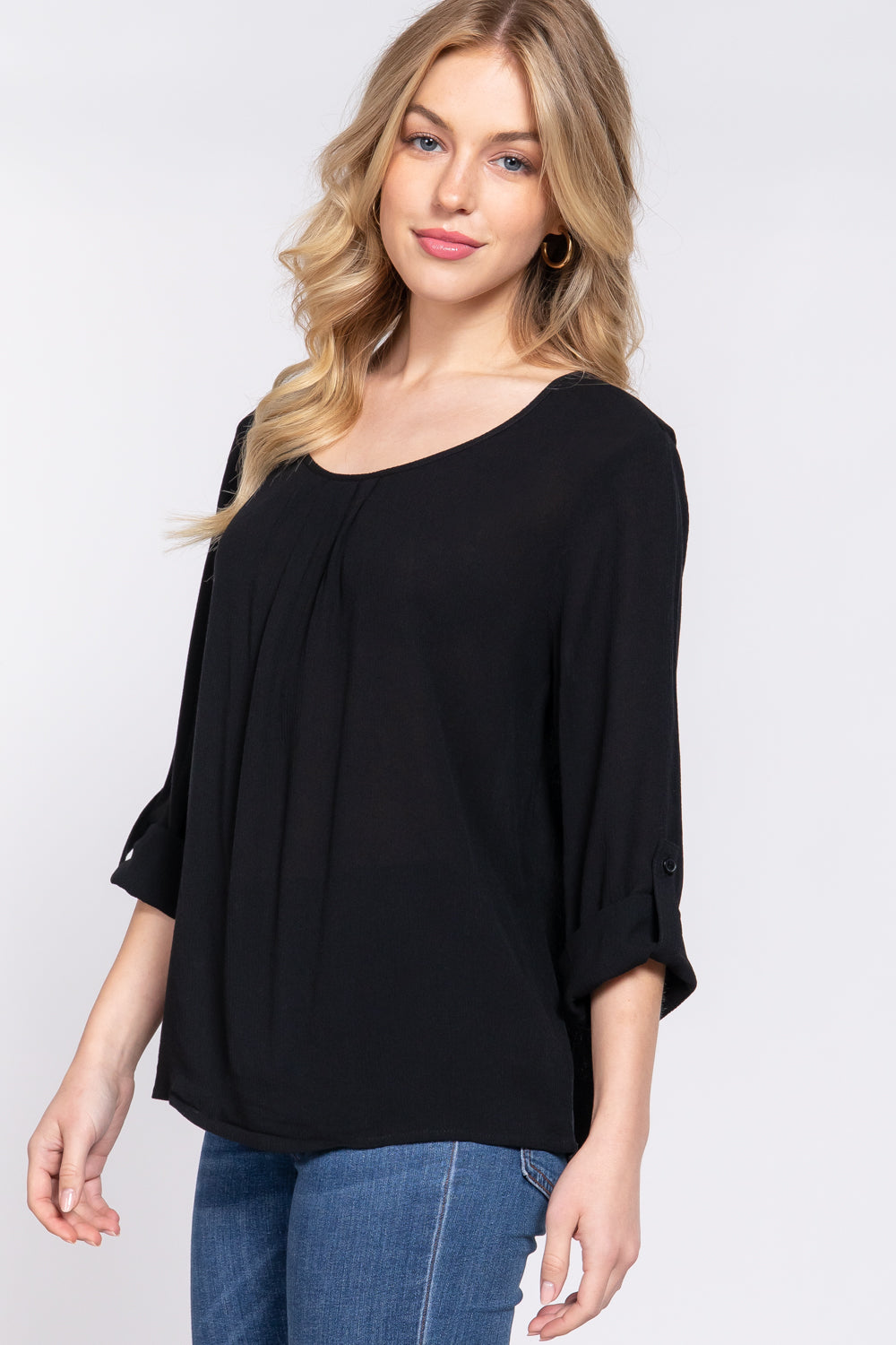 3/4 Roll Up Slv Pleated Blouse